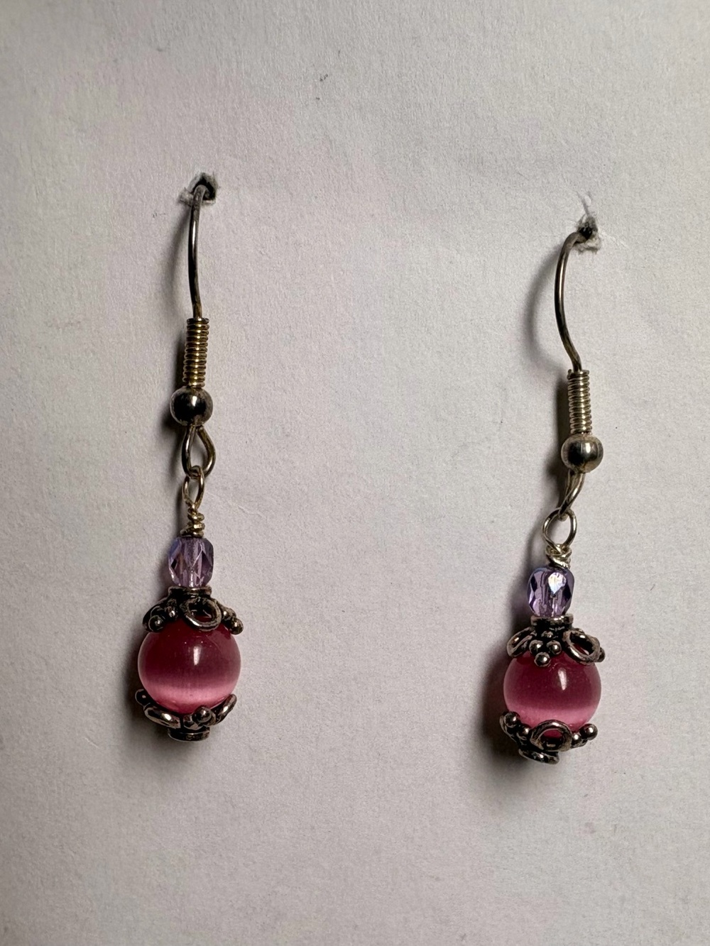 K 11 Delicate Pink Glass Bead Drop Earrings - Unbranded two pair in this set